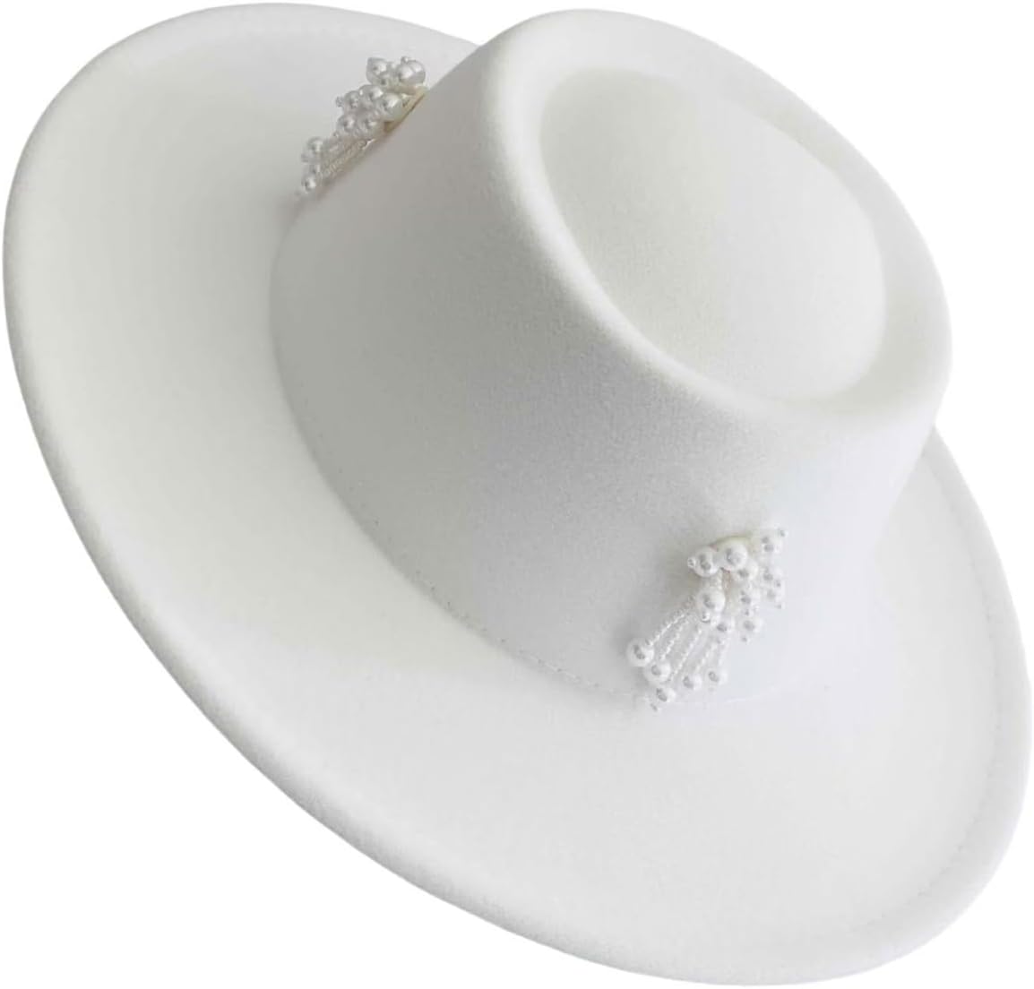 White Fedora Hats with Pearl - Wide Brim Felt Hat for Wedding - Bridal Design 2025