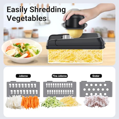 SpaceHacks 15-in-1 Vegetable Chopper, Kitchen Gadgets with 10 Blades, Veggie, Food, Onion Chopper, Cucumber Slicer, Versatile Mandoline, Includes Egg Separator & Finger Guard, Gray by SpaceHacks - Image 6