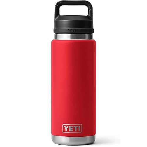 YETI Rambler 26 oz Bottle, Leakproof, Vacuum Insulated, Stainless Steel with Chug Cap, Rescue Red
