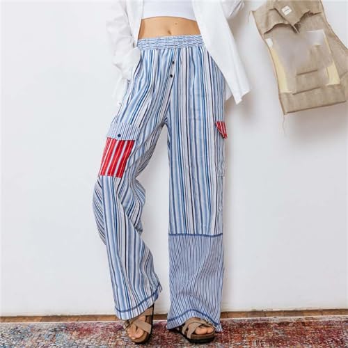 Women's Y2k Striped Patchwork Pants Aesthetic Casual Loose Fit High Waist Wide Leg Pop Pants Vintage Going Out Pants2