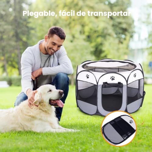 Miniatura 5 de Parque Plegable Para Mascotas 74x74x43cm Eubswa Parque Ideal Para Perros, Gatos, Animales Pequeños, Interior Y Exterior Gris
