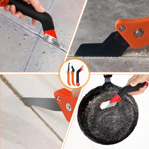 JIANGZHIB 10 Stück Fugenkratzer Fliesen, Praktischer Fliesenfugen Entfernen, Fugenentferner Werkzeug, Abgewinkelter Fugenreiniger mit 7 Ersatzklingen für Fliesenreinigung, Reinigung Badezimmer, Küche