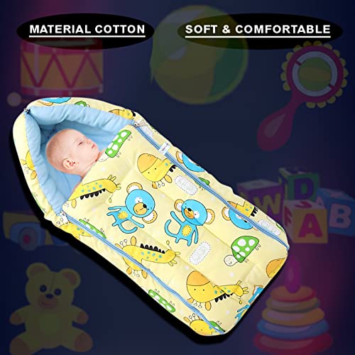 Image of MOM & Son Baby Cotton Bedding Set Mattress with Net & Baby Sleeping Bag (0-3 Months) (Yellow & Green, Single Size)