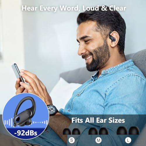 Active Noise Cancelling Ear Buds Wireless Earbuds Dual Battery Display, Bluetooth Headphones with Deep Bass, IPX7 Waterproof, Ultra Light Comfort Wear, Sports Earphones for Running Workout Gym Black by Poounur - Used condition - Image 6