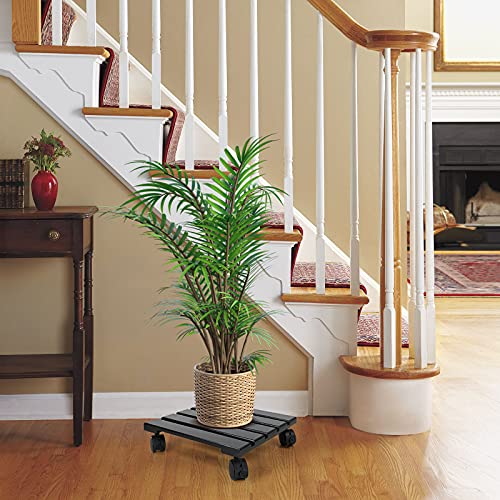 Alladinbox Plant Caddy 2 Set 12 Inch Wooden Heavy Duty Plant Stand With Lockable Caster Wheels Plant Dolly Indoor/Outdoor Holds Up 150 Lbs Strong And Sturdy Design, Charcoal #TOP1