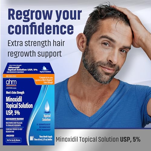 Image of Minoxidil Men's 5% Solution 2oz Tincture Bottle Clinically Proven to Regrow Hair, Topical Solution 5%, Hair Thinning Treatment (2 Fl Oz (Pack Of 3))