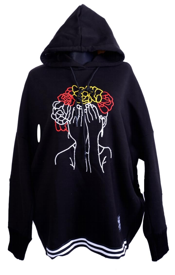 Grisodonna Italian Design Women's Winter Hooded Pullover Shirt Knitted Tunic Trench 38 40 42 44 46 M L XL XXL Print Hoody Black