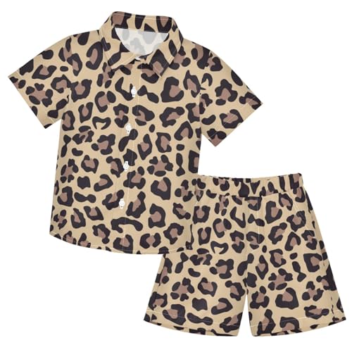 Image of Sunflower Floral Yellow Black Short Sleeve Hawaiian Button Down Shirts and Short Sets for Boys Toddler Summer Outfits