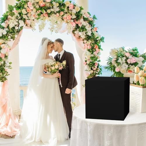 Image of Black Card Box for Party, 8.7 inch Gift Cards Receiving Box Holder for Wedding, Bridal Shower, Graduation, Birthday, Retirement, Baby Shower, Anniversaries Party Decorations