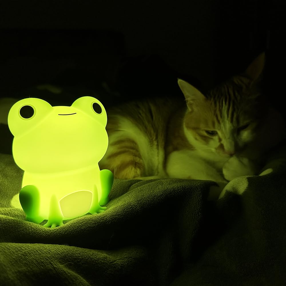 LED-Nachtlicht, niedlicher Frosch, Touch-Steuerung, weiches Silikon, tragbare Schlafzimmerlampe, Helligkeit einstellbar, nicht flackernd, augenschonend, warmes Licht, Typ-C USB