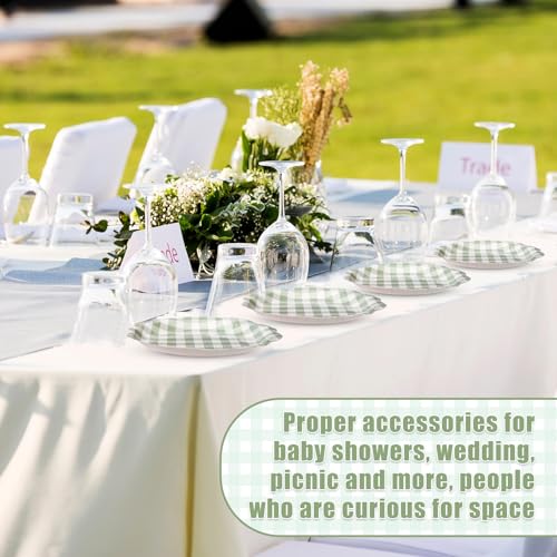 Maxdot Matcha Green Paper Plates 100 Pack Gingham Party Decoration 9" & 7" Checked Plaid Disposable Dessert Plates Tableware for Baby Shower Wedding Birthday Party Supplies by Maxdot - Image 5