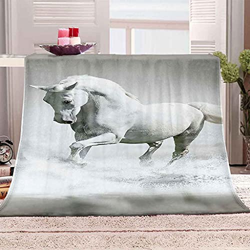 Couverture flanelle cheval blanc plaid microfibre douce canapé lit - 2