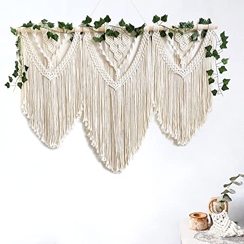 guzhiou large macrame wall hanging - Boho Tapestry Macrame Wall Decor Art- Chic Bohemian Handmade Woven Tapestry Home Decoration for Bedroom Living Room Apartment Wedding Party - 43'x32' (with Ivy)