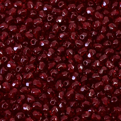 100 pcs Faceted Fire Polished Pressed Czech Glass Beads 4mm (0.16in), Bohemian Dark Ruby Red - 90100, 4 mm