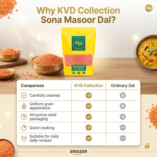 Image of KVD Collection Premium Handmade Bengal Sona Masoor Dal, Rich in Protein, Cooking Easy & Quick, Unpolished & Healthy Pulses for Daily Use - 950GM
