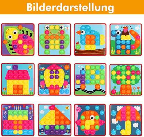 Guihumz Mosaik Steckspiel für Kinder ab 2 3 Jahre,Steckmosaik mit 45 Steckperlen und 12 Bunten Steckplätte,Bunte Steckspiel Set,Lernspielzeug Geschenk für Mädchen Junge