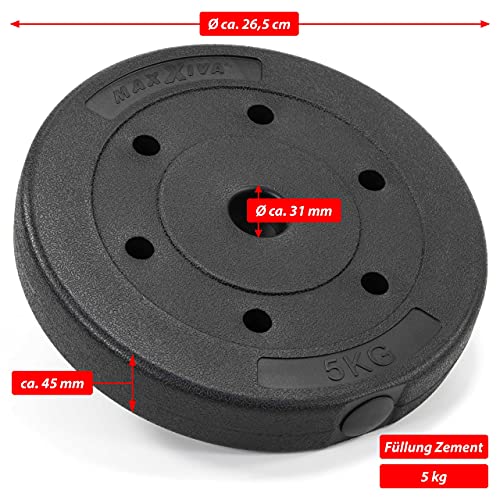 Foto von MAXXIVA® Hantelscheiben-Set Zement 2 x 5 kg Ersatz-Gewichte Gewichtsscheiben für Krafttraining Kraftsport Fitness-Zubehör Gewichtheben 10 kg 2x5kg
