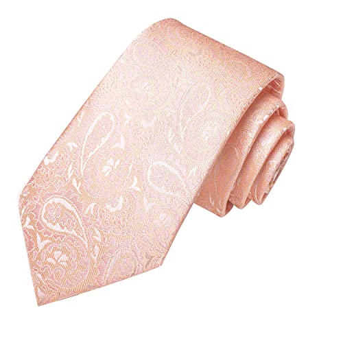 Image of Dubulle Mens Paisley Striped Tie and Handkerchief Cufflinks Tie Set for Men Wedding Business Formal,Incarnadine Pink