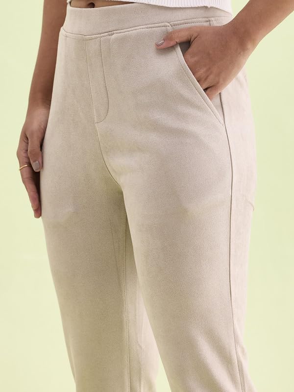 Image of GO COLORS Women Solid Mid Rise Suede Treggings