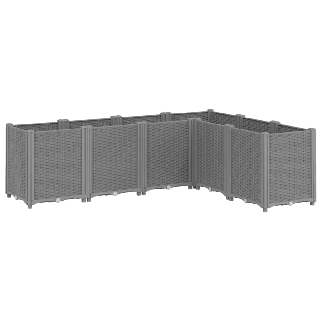 Donica ogrodowa rattanowa jasnoszara 160x120x53 cm PP modułowa duża skrzynia na kwiaty na taras i patio do roślin pnących