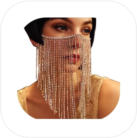 Multi-layered Rhinestone Tassel Veil Masks for Women Festival Crystal Face Chain Masquerade Dance Costume Face Jewelry
