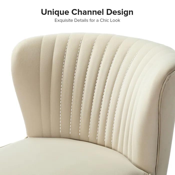 Image of Modern Upholstered Accent Velvet Chair Single Seater Channel Tufted Wing Back Chair with Golden Matel Legs for Living Room, Bedroom, Dining Room, Havana