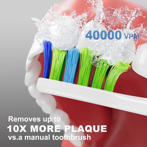 Image of 7AM2M Sonic Electric Toothbrush for Adults and Kids, 40000VPM Power Toothbrushes, Fsat Rechargeable with 4 Brush Heads, 5 Modes, 2 Minutes Built in Smart Timer, One Charge for 60 Days (White)