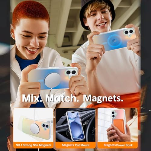 Image of AIGOMARA Magnetic for iPhone 17 Case, [Compatible with Magsafe] [Fluorescent Iridescent Color] Slim Shockproof Translucent Matte Protective iPhone Case for Women Girls 6.3 Inch