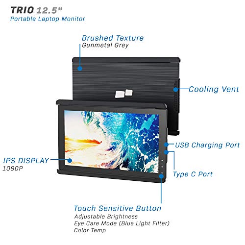Image of Trio Portable Monitor for Laptop, Mobile 13.3 Dual & Triple Screen 1080P IPS Display Laptop Monitor, USB A /Type-C, On-The-Go for Mac, PC,Linux, Chromebook 13-17 Laptops