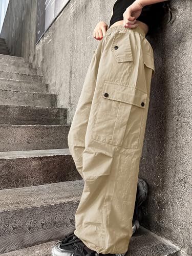 Image of Girls Versatile Casual Solid Cargo Jogger Pants Flap Pockets 6-12 Years