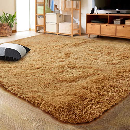 LOCHAS Ultra Soft Indoor Modern Area Rugs Fluffy Living Room Carpets for Children Bedroom Home Decor Nursery Rug 5.3x7.5 Feet, Khaki Orange