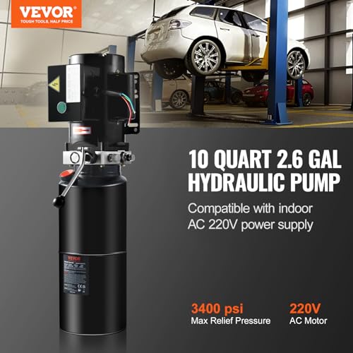 VEVOR Hydraulic Power Unit 220V 10 Quart Car Lift 3HP Hydraulic Pump Power Unit Single Phase Hydraulic Pumps with 10L Steel Tank Hydraulic Power Unit for Auto Repair Single Phase