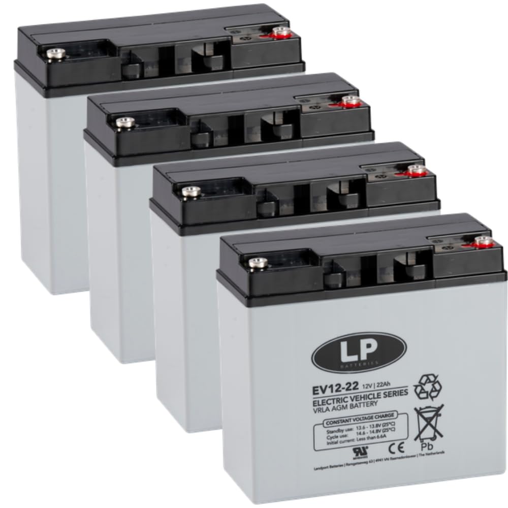 4 baterías AGM de plomo 12 V – 22 Ah, compatible con 48 V Scooter ROLEKTRO 5 ECO-City Plus 45, duraderas, sin mantenimiento, fiables, batería de repuesto