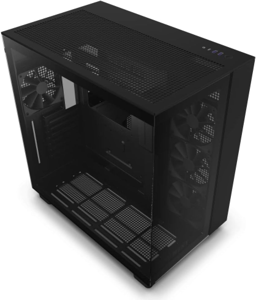 NZXT H9 Flow Dual-Chamber ATX Mid-Tower PC Gaming Case CM-H91FB-01 - High-Airflow Perforated Top Panel Tempered Glass Front & Side Panels 360mm Radiator Support Cable Management