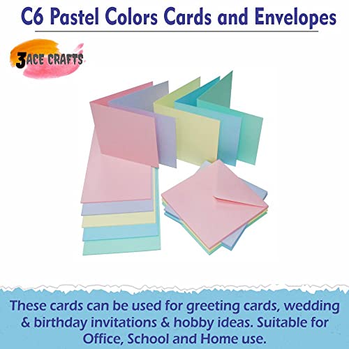 3 Ace Crafts C6 Pastel Colors Cards and Envelopes for Card Making (20) for Greetings, Thank You Cards with Envelope, Valentines, Thanksgiving, Christmas Invitation, Card Making Kit for Craft Activity - Image 2
