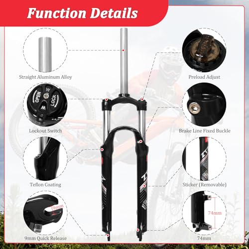 Exceedhub MTB Suspension Fork Horquilla de suspensión para MTB 26/27.5/29 pulgadas, tubo de dirección recto de 28.6 mm, Travel 120mm, bloqueo manual de corona, absorción de impactos en aleación de aluminio miniatura 2