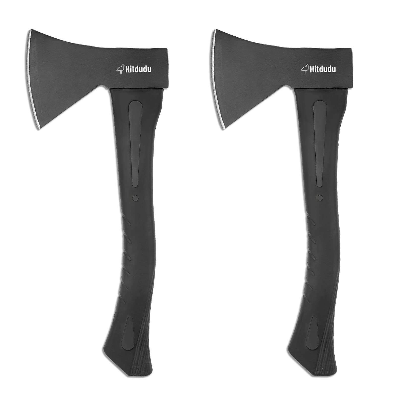 Hitdudu Camping Hatchet 2Pack, 14" Camping Axe Throwing Axe for Outdoor Wood Splitting and Kindling, Forged Carbon Steel Heat Treated, Fiberglass Shock Reduction Handle with Anti-Slip Grip