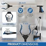 FitPlus 2025 Upgrade PowerGrip T9, Grabber Reacher Tool, Wide Jaw, Foldable, Steel Cable, with 96 Grip Points for Firm Grip, 32" with Magnet (Blue, 32 Inch (Pack of 1))