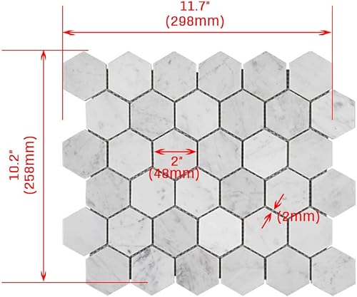 Miniatura 4 de Adolif Carrara - Mosaico de mármol blanco, mármol 100 % natural, pulido, mosaico de mármol blanco Carrara para cocina, baño, pared o ducha, 5 hojas,