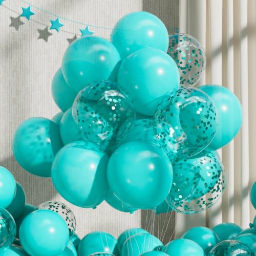 RainbowQ Teal Balloons Confetti Latex Helium Party Balloon 55Pcs 12 Inch