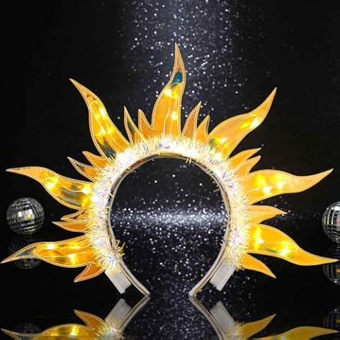 DRESBE Light Up Fire Headband LED Sun Goddess Halo Headbands Flame Party Rave Hair Accessories for Women (Yellow Light) Cover