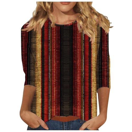 Color Block 3/4 Short Sleeve Tops for Women Trendy Casual Shirts Loose Three Quarter Sleeve Tshirts Tie Dye Tees