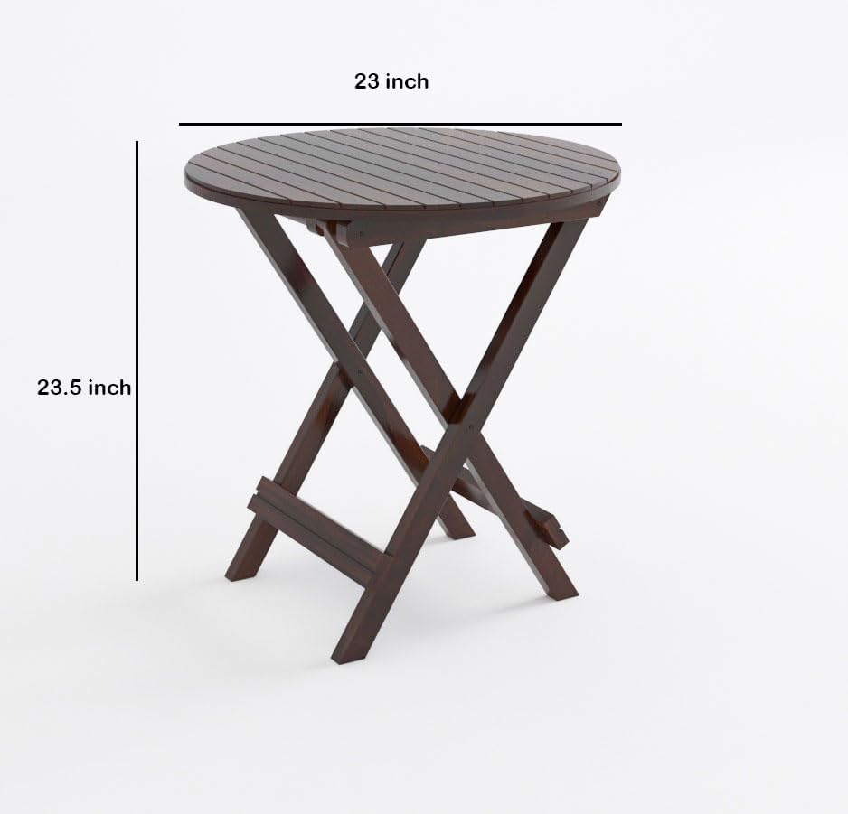 Image of Solid Wood Patio Coffee Table for Living Room | Round Folding Tea Table for Home, Patio & Outdoor | Portable End Table for Picnic, Balcony & Garden (Walnut Finish)
