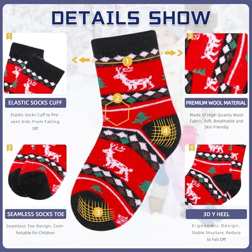 Image of Eocom Kids Wool Socks For Boys Girls Warm Hiking Thermal Winter Cozy Soft Thick Toddlers Crew Boot Socks 6 Pairs