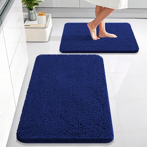 Image of OLANLY Bathroom Rugs Sets 2 Piece, Soft Absorbent Chenille Bath Mats Area Rug Set, Non-Slip, Quick Dry, Machine Washable Bath Mats for Bathroom, Home Decor Accessories (30 inchx20 inch+24 inchx16 inch, Navy)