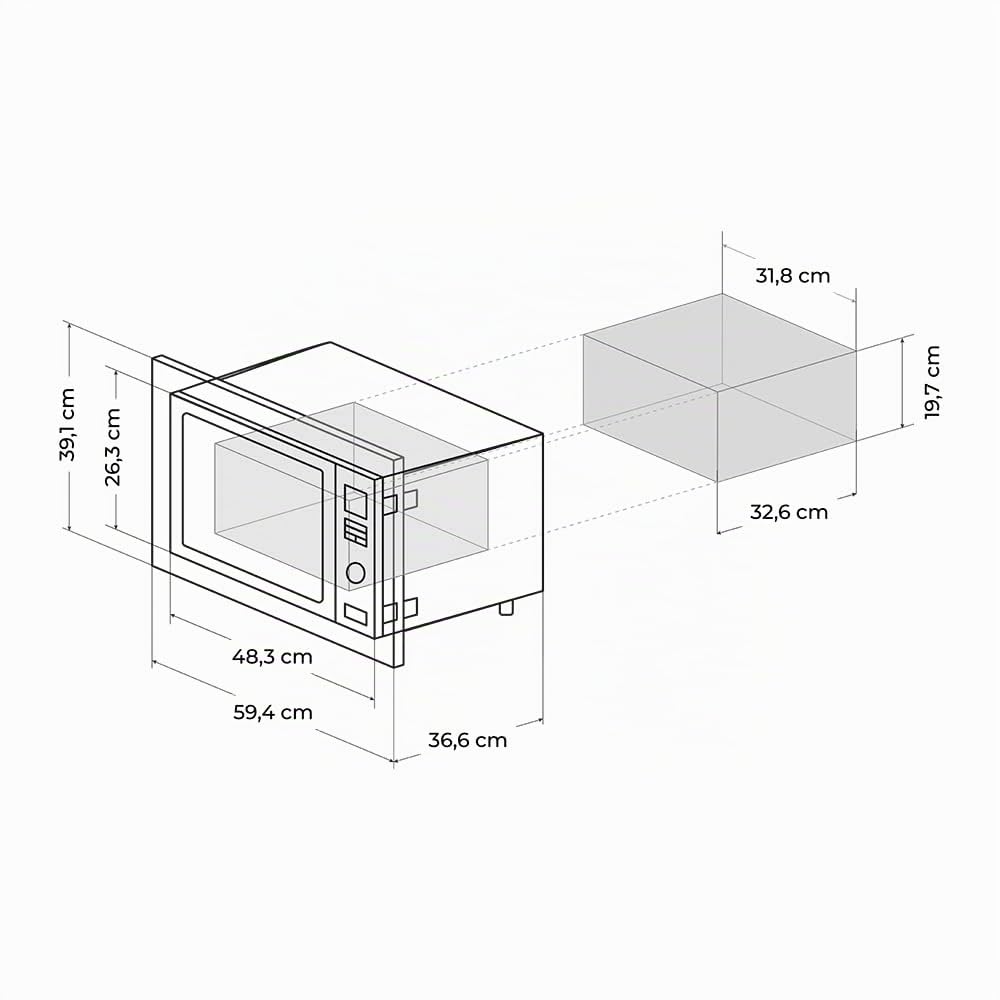 Cecotec Micro-ondes encastrable numérique et tactile GrandHeat 2500 Built-in Touch SteelBlack, 900 W de puissance. 25 L, gril de 1000 W, 8 fonctions préréglées, Minuterie (Acier)