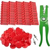 Aplicador profesional de etiquetas de oreja para ganado, ovejas, cabras y cerdos, alicates de aleación de aluminio de 24 cm, diseño ergonómico para un etiquetado rápido y preciso (rojo)