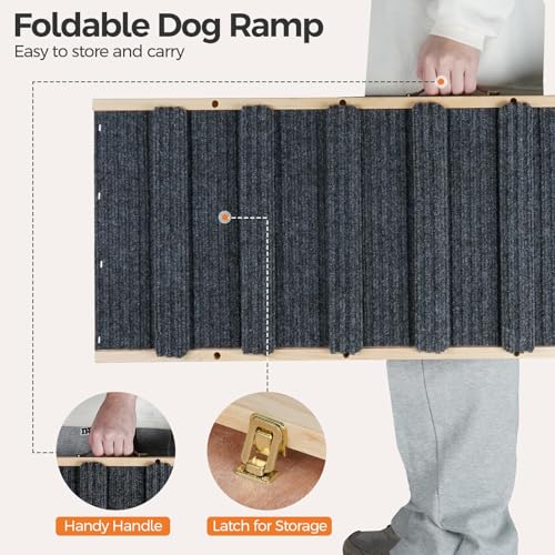 Ciconira Wooden Adjustable Dog Ramp, 39\'\' Long Portable Pet Stair Ramp with Non-Slip Rug Surface, 5 Adjustable Heights, 16\" Extra Wide Folding Dog Car Ramps for SUV, Bed, Couch, Hold up to 165 lbs