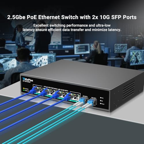 Image of 10 Port 2.5Gb Unmanaged PoE Switch with 8*2.5G Base-T PoE Ports, 2*10G SFP+ Uplink, 802.3af /at (PoE+), 80Gbps Switching Capacity, GigaPlus 2.5G PoE Switch for 2.5Gb NAS /PC, WiFi6 Router, Wireless AP