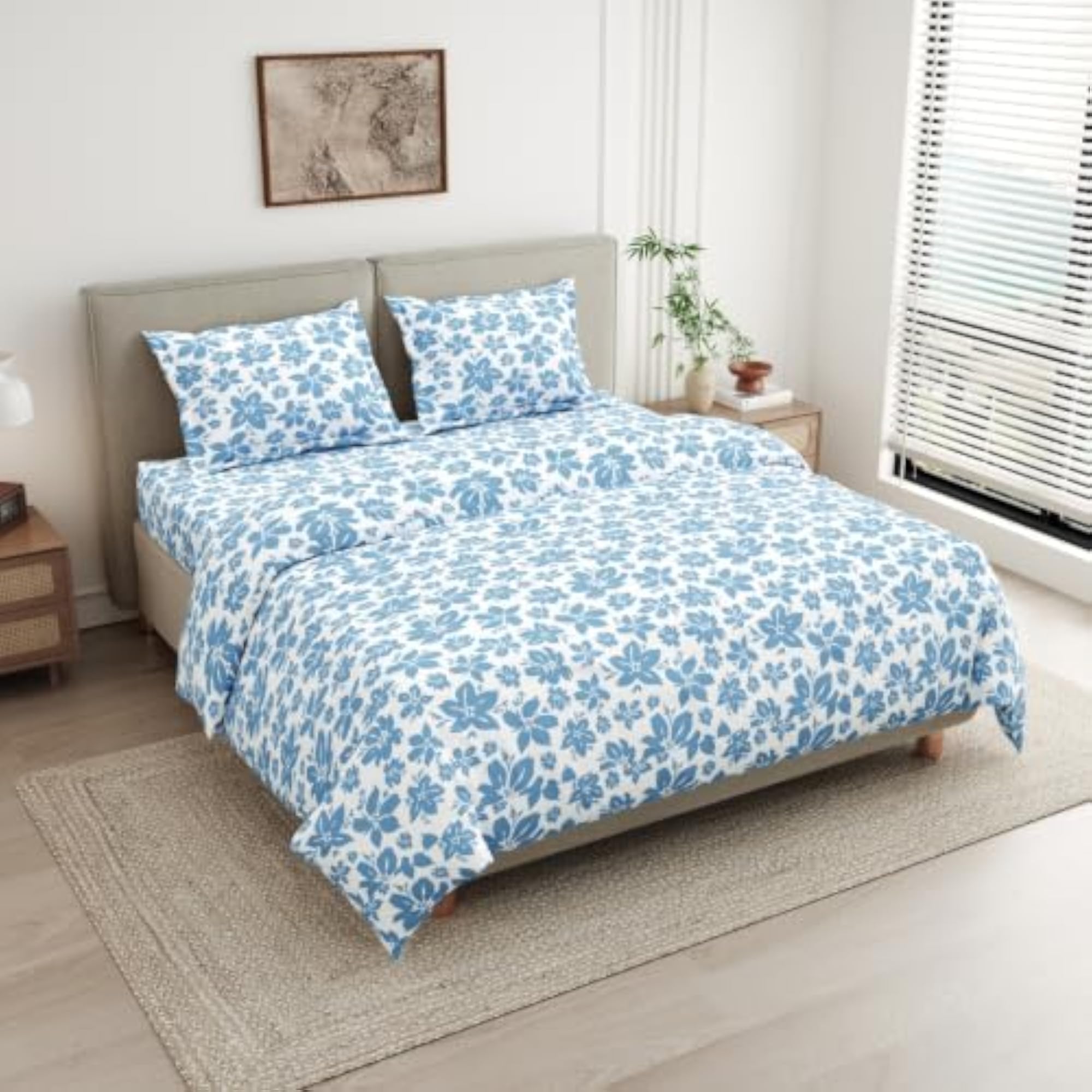 Double Bedsheet for Queen Size Bed, Bluebell Whisper